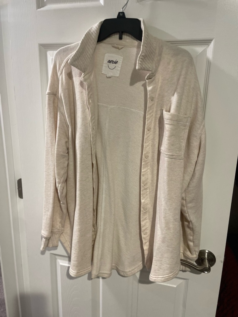 aerie Soft Fleece Shacket in Oatmeal Heather